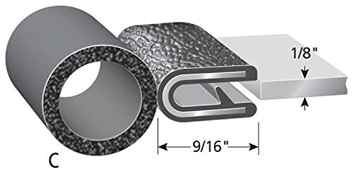 Trim-Lok Trim Seal With Top Bulb - Fits 1/8    Edge, 5/8    Bulb Seal Diameter, 25 Length - Pvc Plastic Trim With Epdm Rubber Se