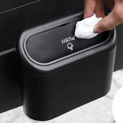 Tasmax Car Mini Car Dustbin Accessories For Car Trash Bin Can Holder Dustbin Hanging: Black Automotive Garbage Can Bin Trash Con