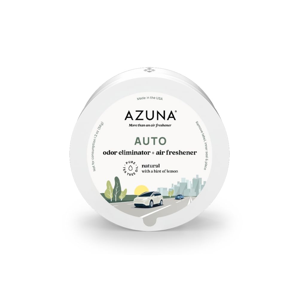 Azuna Auto Air Freshener & Odor Eliminator Gel, 2 oz. Pod with Tea Tree Oil, Slow-Release Freshener Works 24/7 for 60-90 Days, 1