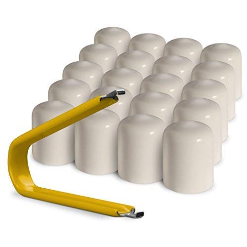 Colorlugs Vinyl Lug Nut Cover | White | Flexible Fit Wheel Lug Nut Cap | Fits 17 Mm | Pack Of 20 | Includes Deluxe Extractor | M