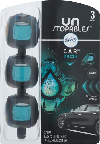 Febreze Unstopables Car Odor-Fighting Car Freshener Vent Clip Fresh, 07 Fl Oz Car Vent Clip, Pack Of 3