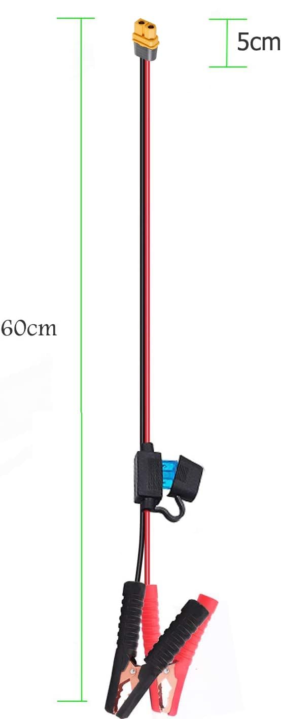 YETOR 10AWG Alligator Clips to XT60 Adapter, 2FT Extension Cord, Red, Model ST-01 for Cars & Motorcycles
