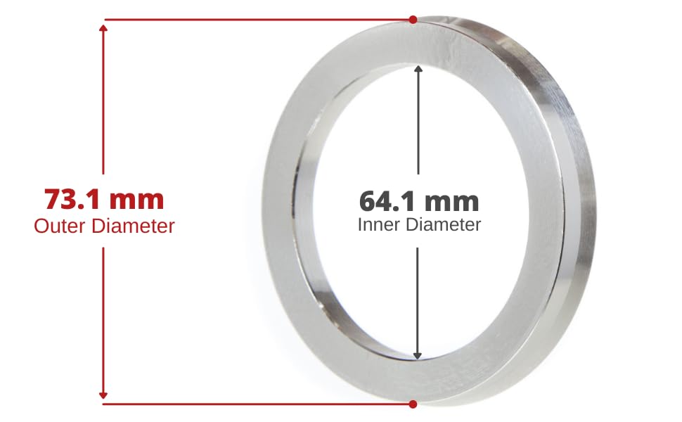 Circuit Performance Silver Aluminum Hub Centric Rings 73.1mm OD to 64.1mm ID for Enhanced Wheel Fitment and Stability