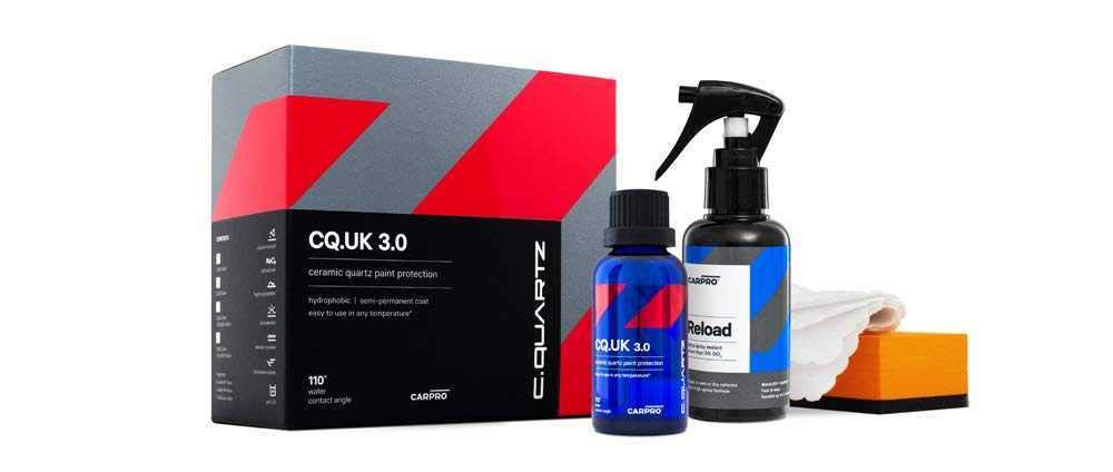 CARPRO CQUARTZ UK 3.0 Ceramic Coating Kit - 50ml, Clear, Bonds to Paint, Glass, Metal, Plastic, Includes Reload 2.0