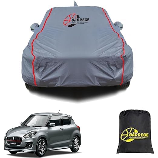 Garrege Maruti New Swift Waterproof Car Body Cover With Mirror And Anteena Packets 150 Gsm Grey Fabric With Piping Style For All