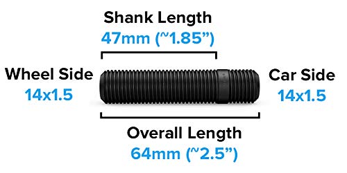 StanceMagic 20pcs Wheel Stud Conversion 14x1.5 - 47mm Shank Length - Steel - Black - Compatible with Audi VW TT A3 A4 A5 S4 S