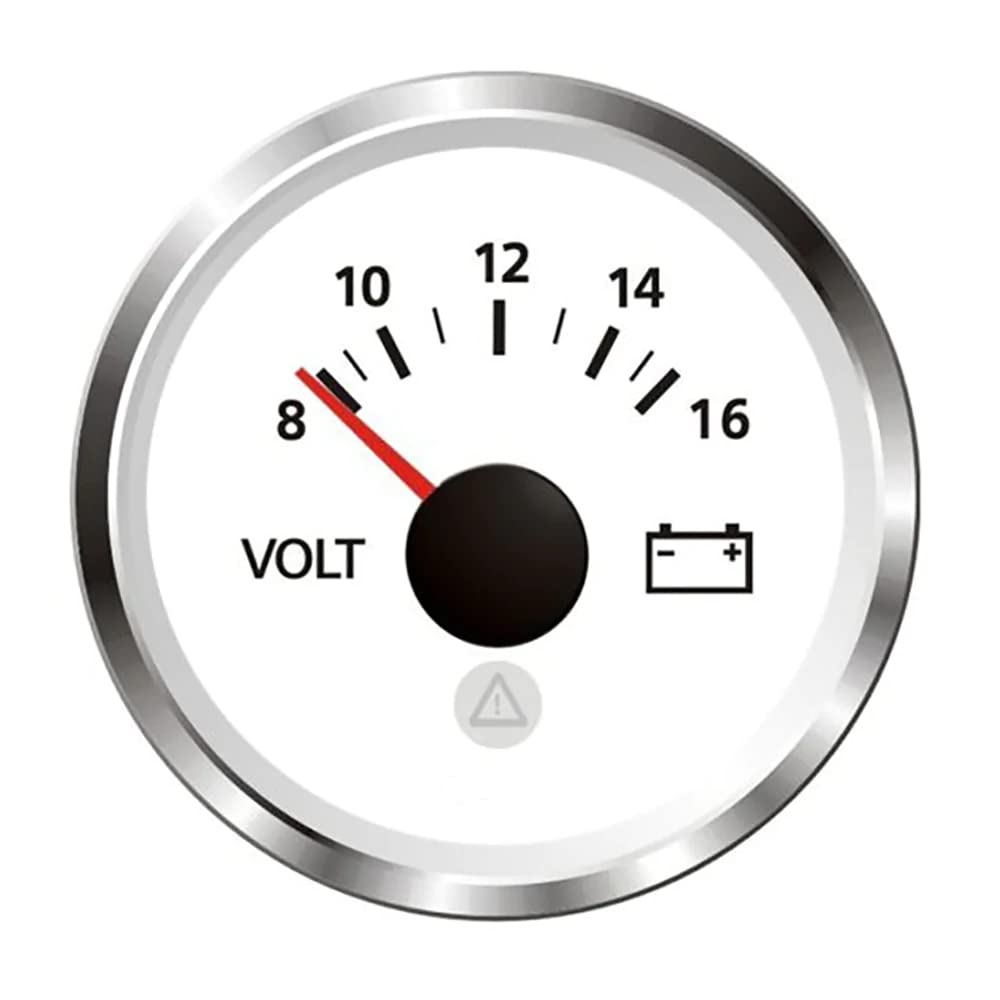 Veratron 52 Mm (2-1/16'') Viewline - Voltmeter 8 To 16V - White W/Chrome Bezel