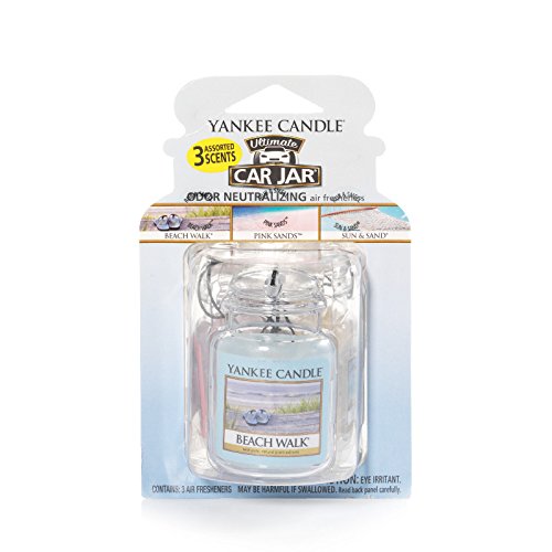 Yankee Candle Car Air Fresheners, Hanging Car Jar Ultimate 3-Pack, Neutralizes Odors Up To 30 Days, Includes: 1 Beach Walk, 1 Pi