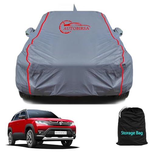 Autobirsa Waterproof Car Body Cover Compatible With Maruti Brezza New With Mirror And Antenna Pocket, Triple Stitched (Heat Resi