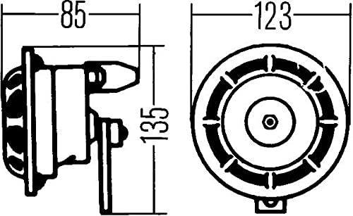 HELLA 003399071 Supertone 24V High Tone Horn with Black Protective Grill, Single Horn