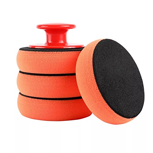 Saviaura 4Pcs Car Wax Applicator Pads Kit, Soft Reusable Sponge Applicators Foam Waxing Pad With Grip Handle For Car Polishing A