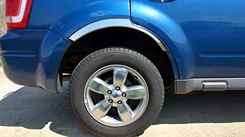QMI Fender Trim Set of 4, Model 275504, Polished Stainless Steel, Chrome Finish, Compatible with Ford Escape