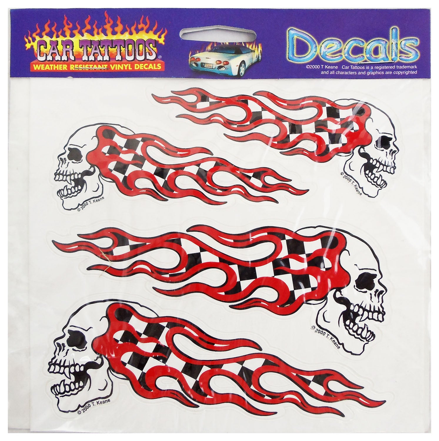 CAR TATTOOS 4 PIECE RACING SKULLS WEATHER RESISTANT VINYL DECALS