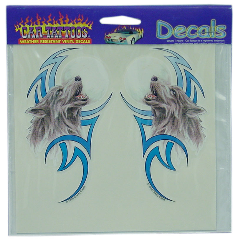 CAR TATTOOS  TRIBAL WOLF (PAIR) WEATHER RESISTANT VINYL CAR DECAL