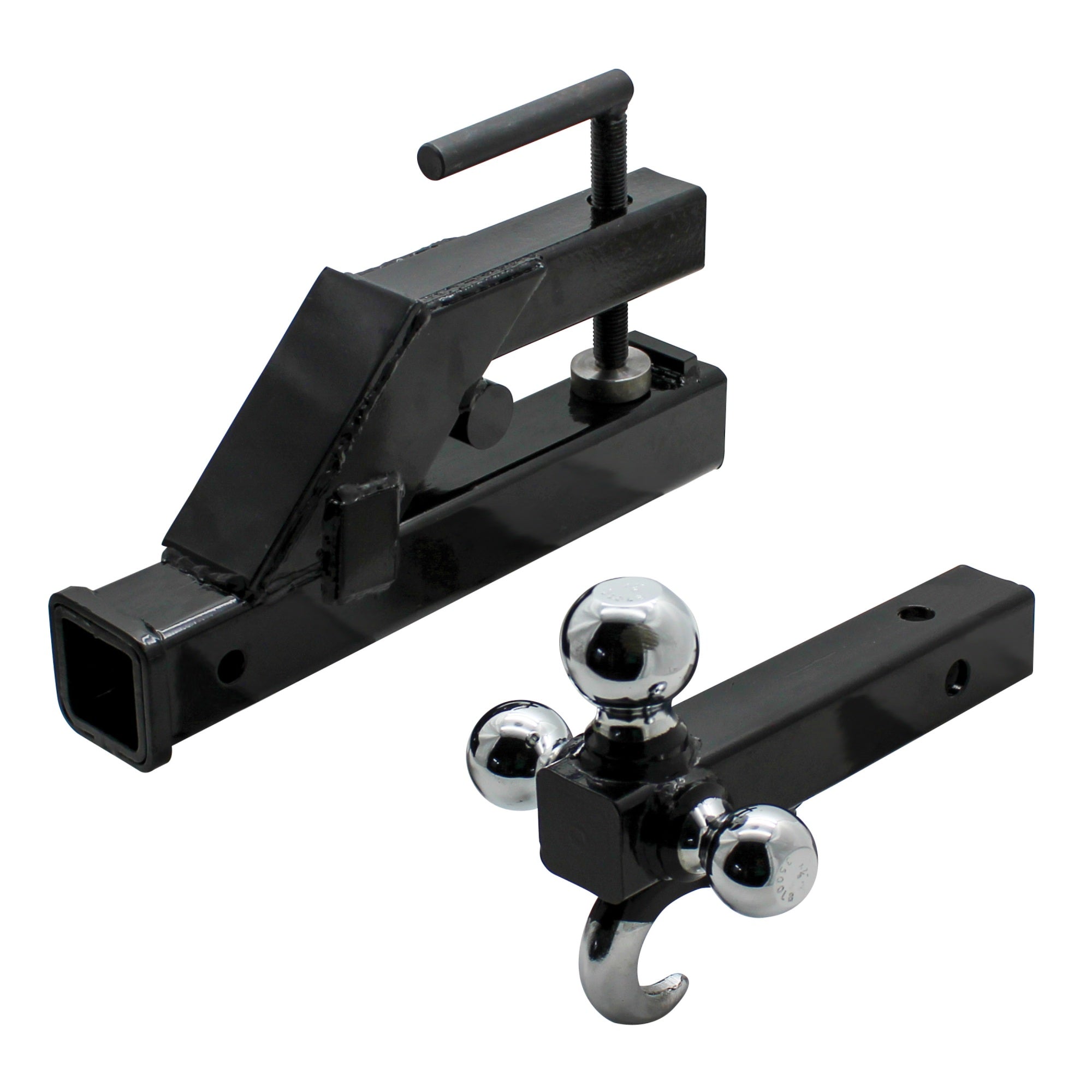 Extreme Max 5001.1376 ClampOn Tractor Bucket Receiver Adapter and TriBall Hitch with Tow Hook
