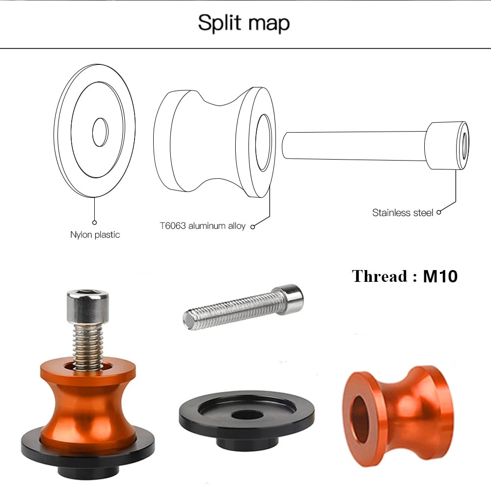 10Mm M10 X1.5 Motorcycle Swing Arm Sliders Spools Cnc Swing Arm Stand Screw, Fit With Smc 690 R Smc 790 Orange
