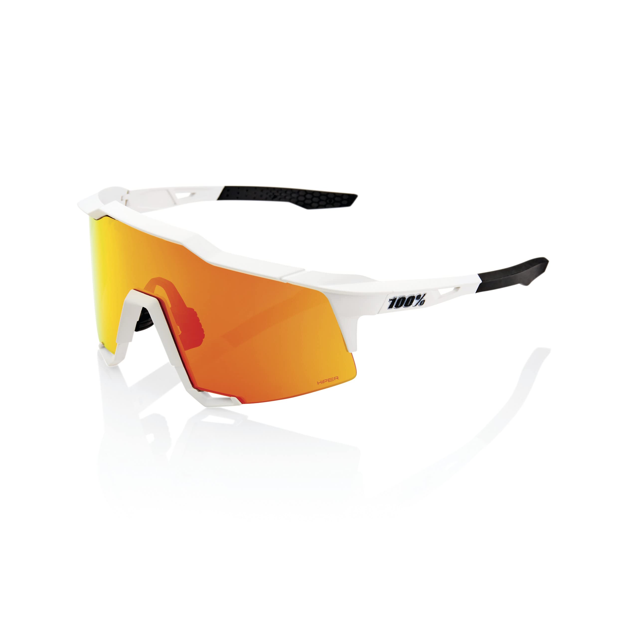 100% SPEEDCRAFT Sport Performance Cycling Sunglasses (Soft Tact Off White - HiPER Red Multilayer Mirror Lens)