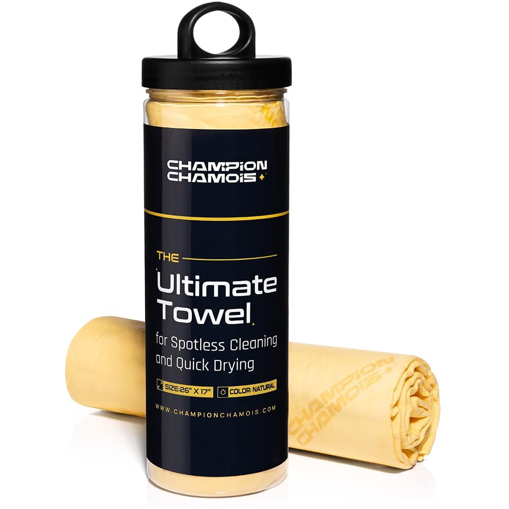 Premium Ultraabsorb+ Shammy Towel For Cars, Boats, Home (26X17) - Super Soft, Scratch Free, Lint Free Chamois Cloth - Reusable Car Drying Towel - Natural/Yellow