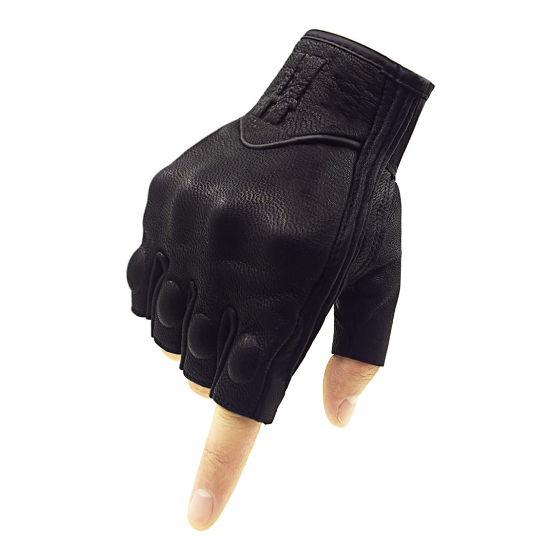 Harssidanzar Fingerless Motorcycle Gloves,For Mens Leather Riding Driving Gloves With Hand Knuckle Gm037,Black,Size, M