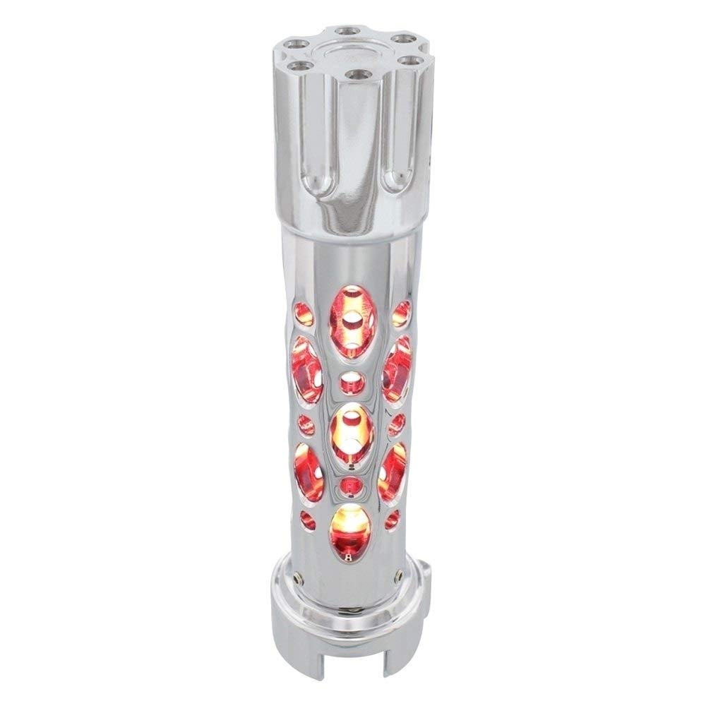 United Pacific 70725 Chrome'Austin' 13/15/18 Speed Gun Cylinder Gearshift Knob W/High Power Led - Red
