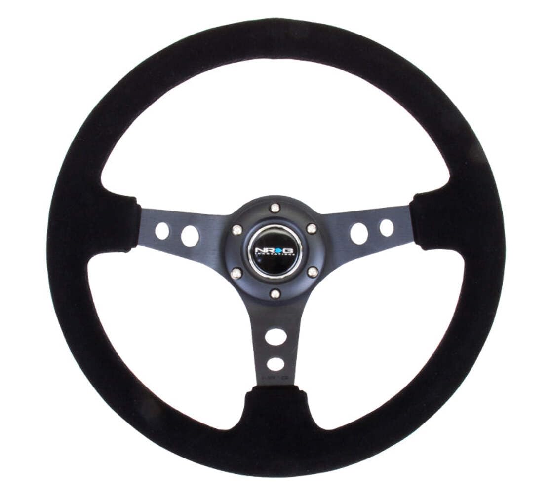 NRG Innovations NRG-RST-006-S Reinforced Steering Wheel 350mm Sport Steering Wheel (3 Deep), Black Spoke Suede Black Stitch