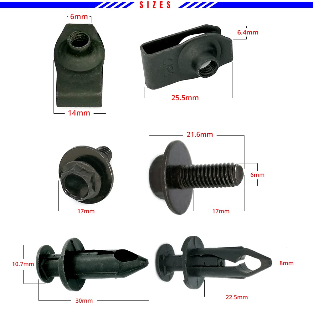 Mean Mug Auto 6915-6119A 35X Engine Under Cover Body Bolts Splash Shield Guard Retainer Bumper Fender Liner Fastener Rivet Clips