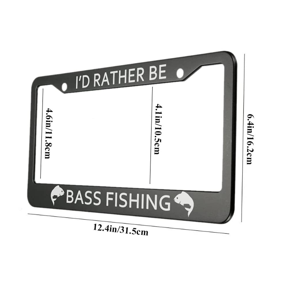 Ofloral I'D Rather Be Bass Fishing Aluminum Alloy License Plate Frame Leaping White Fish Applicable To Us Standard Car Metal Car