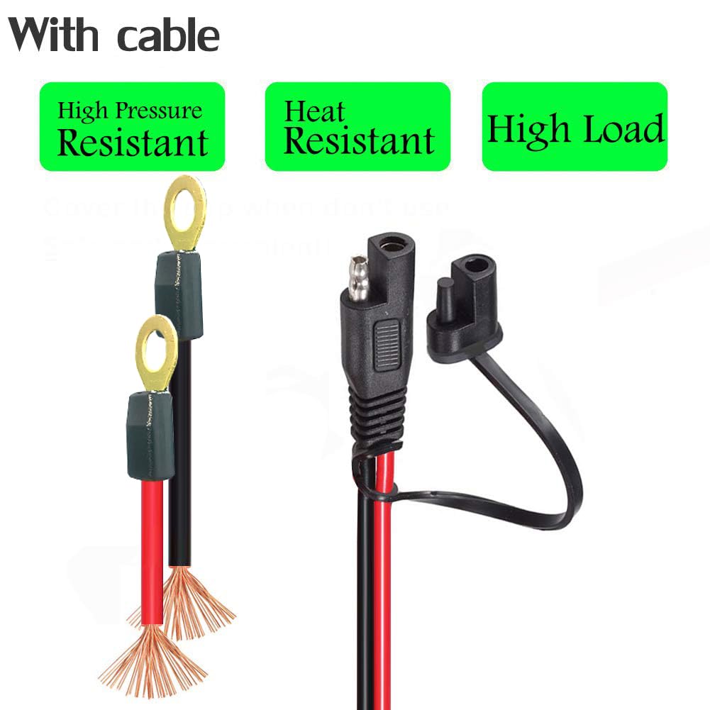 Yetor Sae Connector,Sae To O Ring Terminal Harness With 15A Protection Fuse For Safety, 2-Pin Quick Disconnect Plug,Sae Battery Extension Cable With 2Ft 10Awg For Motorcycle Cars. (60Cm)