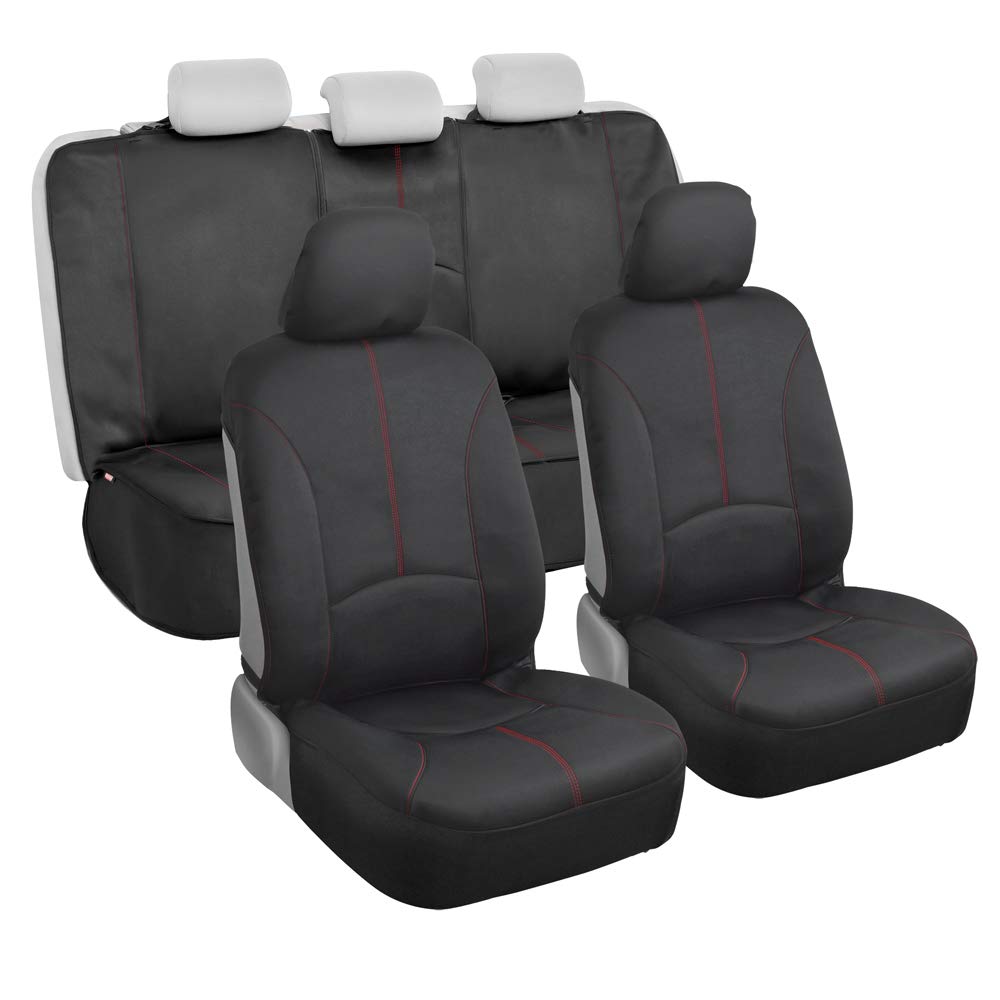 Motor Trend Spillguard Waterproof Car Seat Covers, Front And Rear Full Set (Red Stitch) - Neoprene Seat Protectors With Extended
