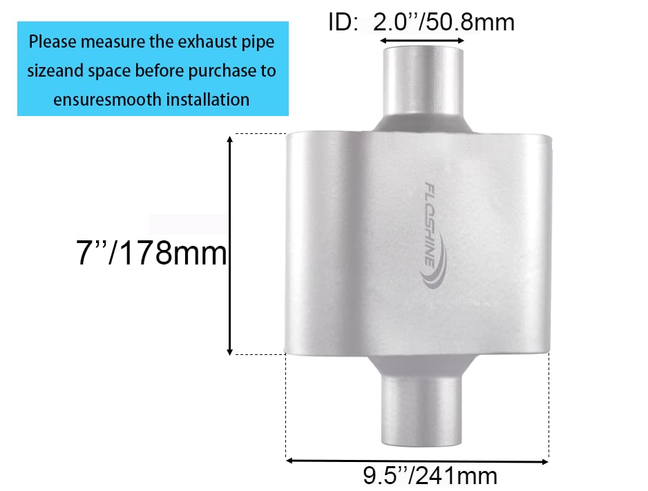 Floshine Universal Mufflers,Performance Automotive Exhaust Muffler,Single Chamber 2 Inch Inlet/2 Inch Outlet Fh420109