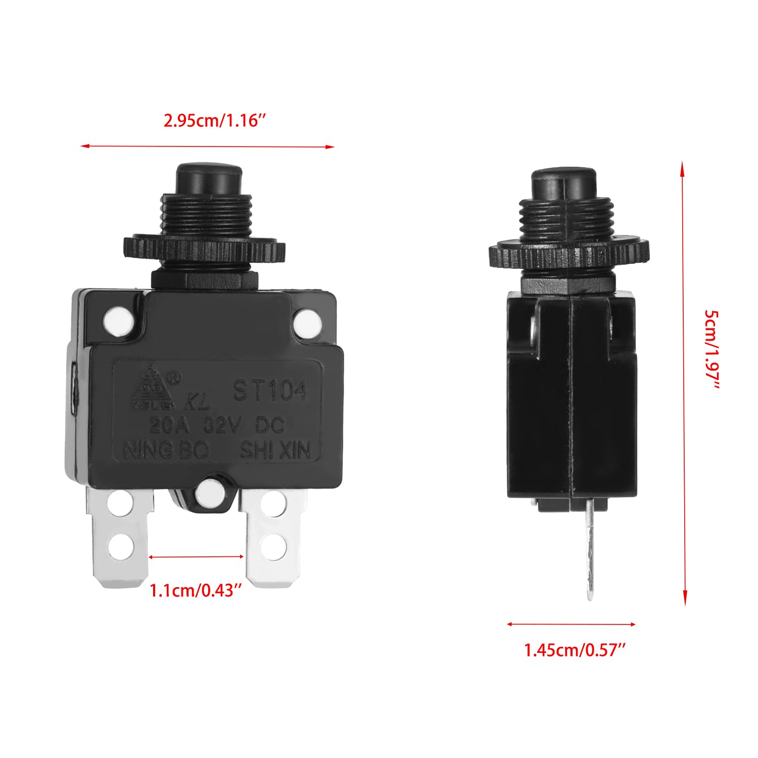 KAMIER 20A Circuit Breaker Switch for Razor E-Scooters, Bakelite, Black, Model KA-RS-01, Compatible with E200 E300 E325 E150 E100