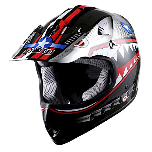 WOW Youth Motocross Helmet - Small, Thermoplastic, Monster Shark Black, Model WI-32