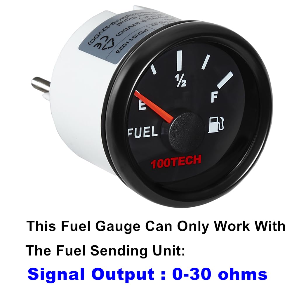 100TECH Marine Fuel Gauge 0-30 Ohms 52mm Waterproof Diesel Gauge All Black