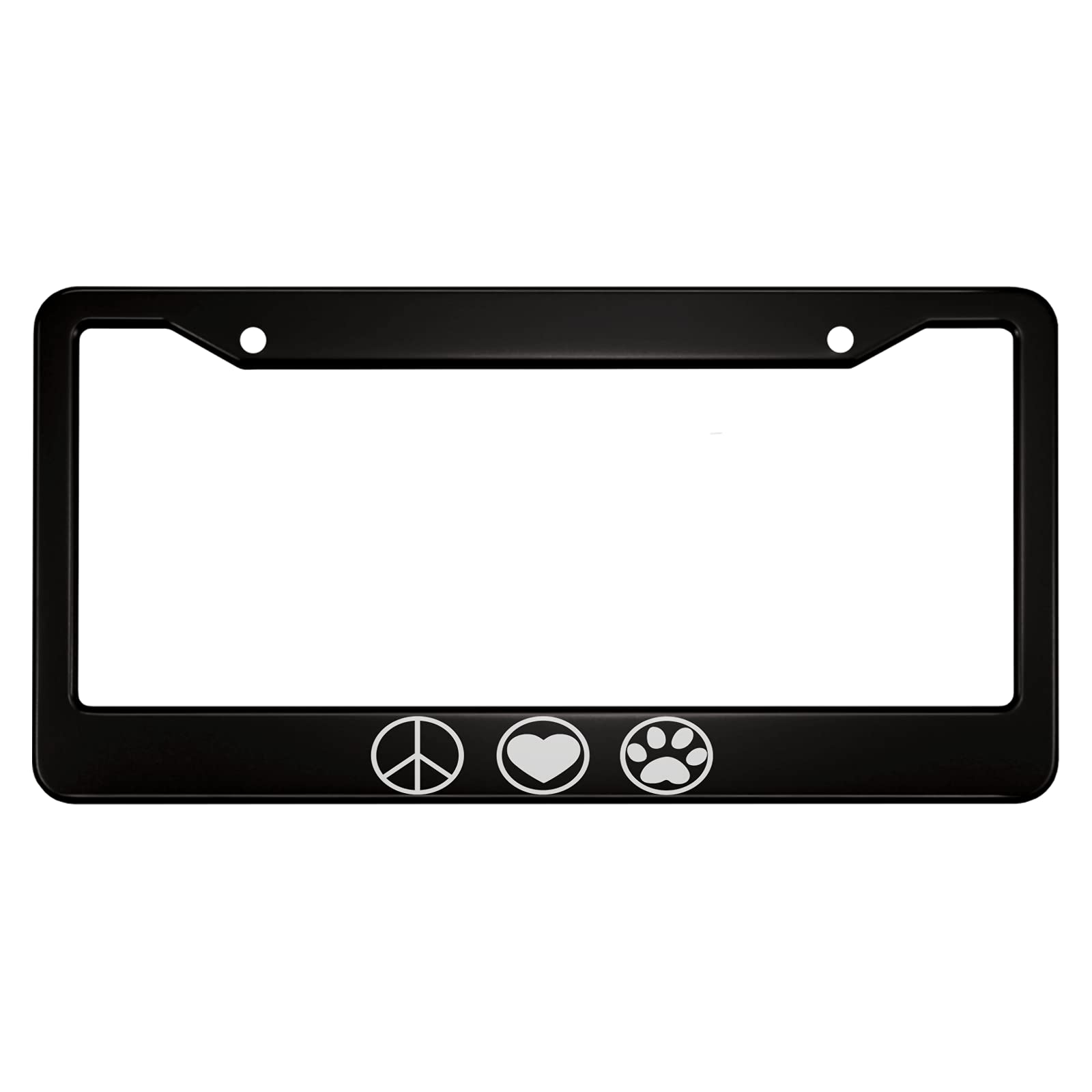 Ofloral Peace And Love Logo Aluminum Alloy License Plate Frame White Heart And Animal Paw Print In Circle Applicable To Us Stand