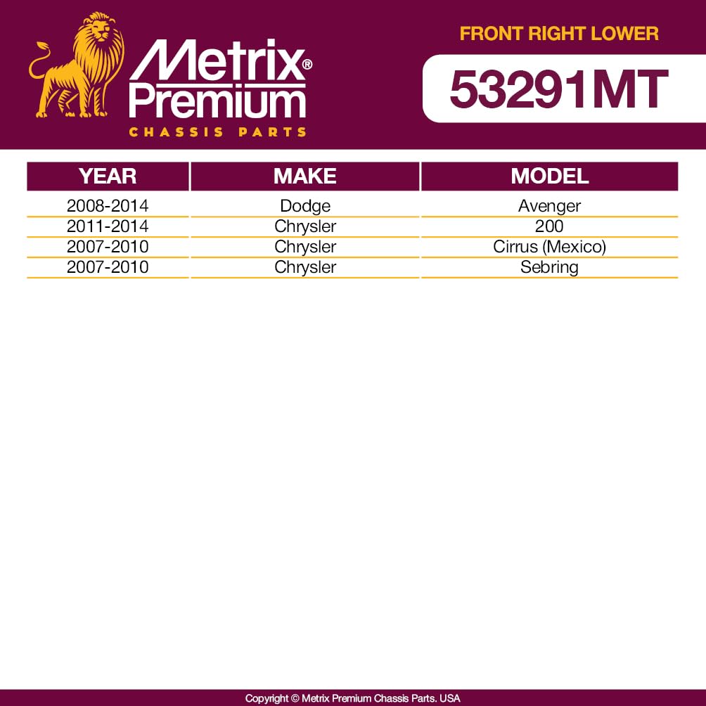 Metrix Premium Chassis Parts - Front Right Lower Control Arm Fits 08-14 Dodge Avenger, 11-14 Chrysler 200, 07-10 Cirrus (Mexico)