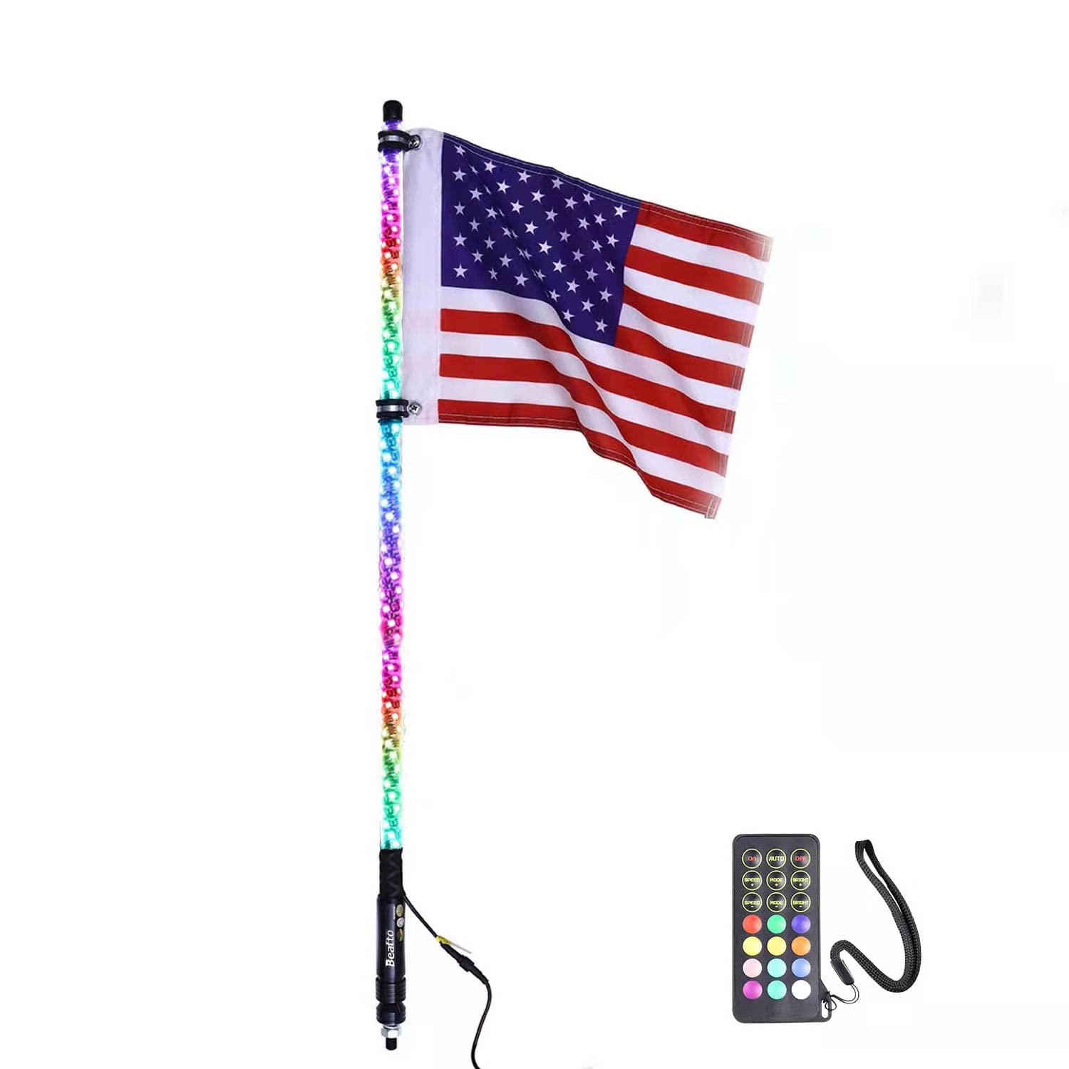 Beatto 4Ft(1.2M) Rf Remote Control Rgb Led Whips With Dancing/Chasing Light Antenna For Off-Road Vehicles Atv Utv Rzr Jeep Truck