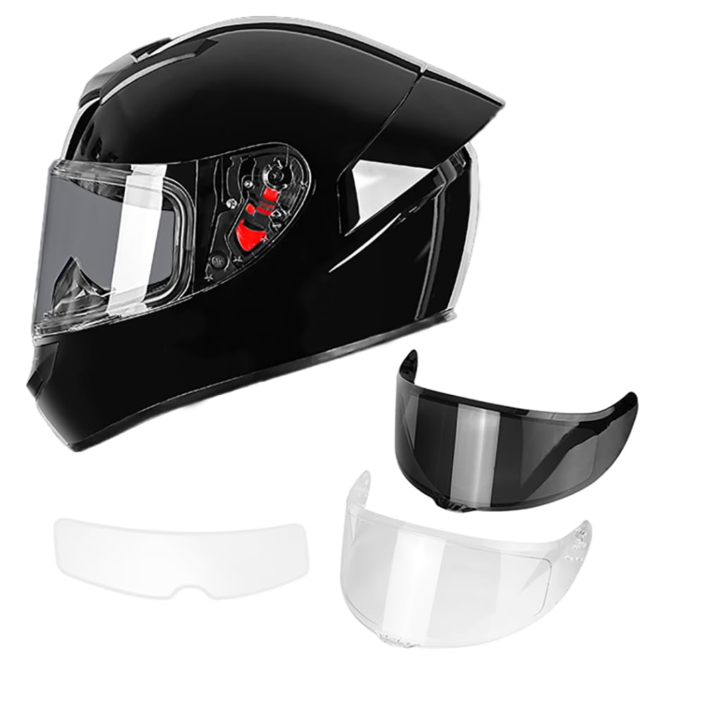 Full Face Motorcycle Helmet for Adults with DOT Approved, Gloss Black Lightweight Aerodynamic Street Bike Helmet for Men and Wom