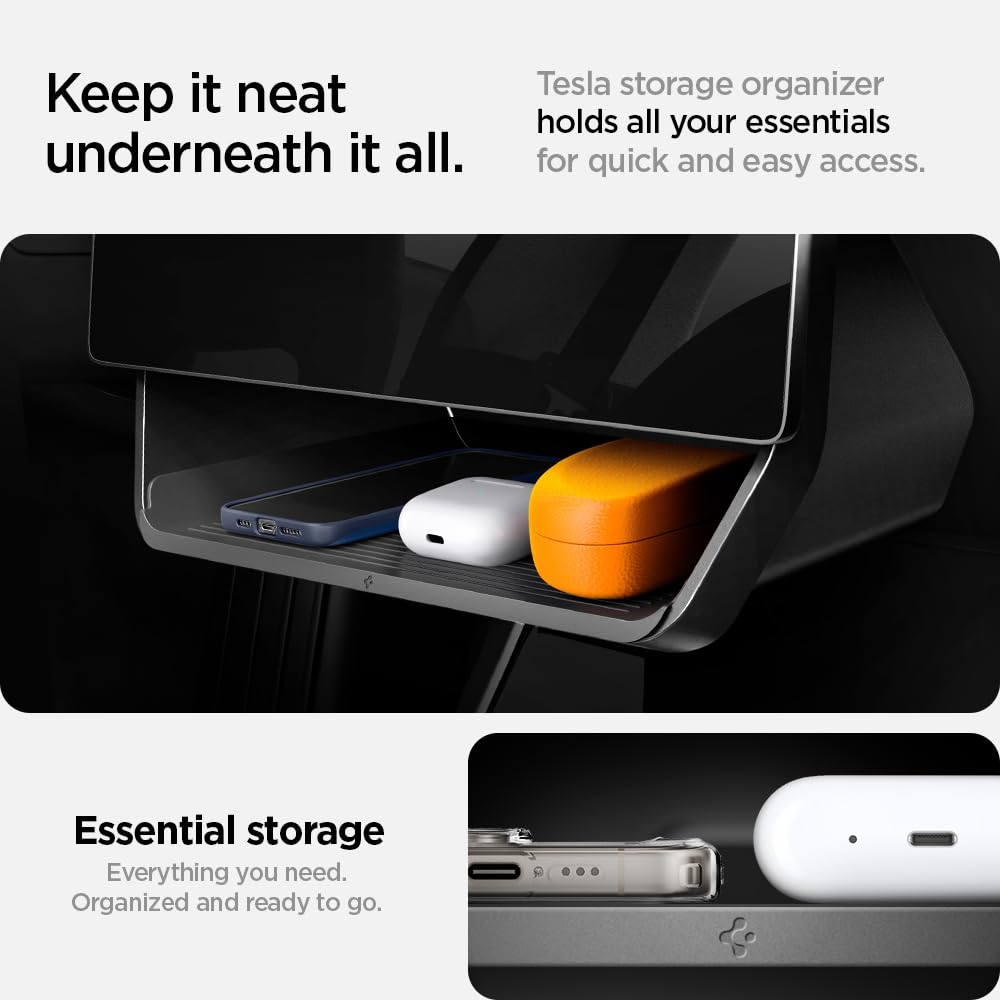 Spigen Under Screen Storage Organizer for Tesla Model 3 & Y 2023-2025, Black, Model ACP07280, Not Compatible with Austin TX & Highland Models