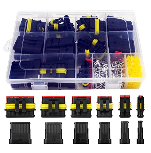 Twippo 372Pcs Waterproof Automotive Electrical Connectors Quick Connect Wire Connectors Automotive 1/2/3/4/5/6 Pin Connectors Ki