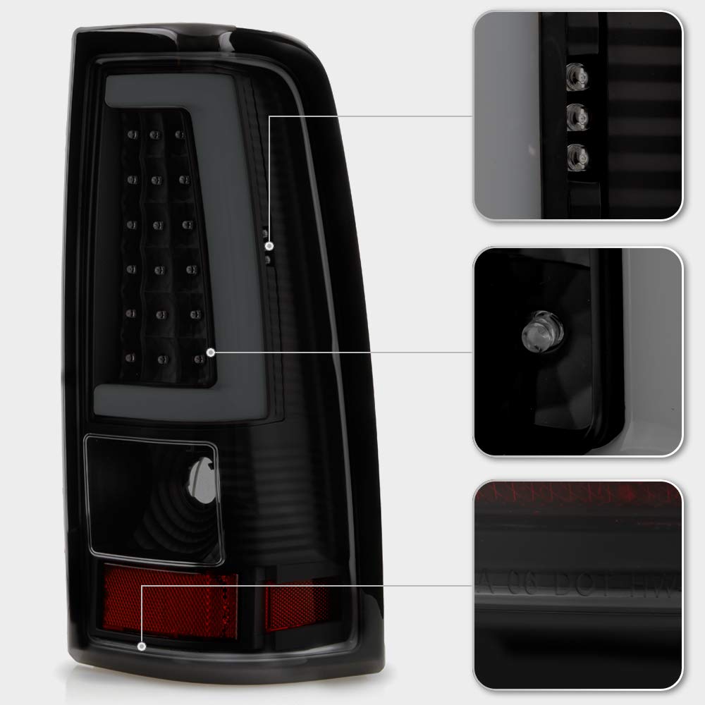 ACANII LED Tube Tail Lights Pair for 2003-2006 Chevy Silverado 1500 2500 3500 - Black Housing, Smoked Lens
