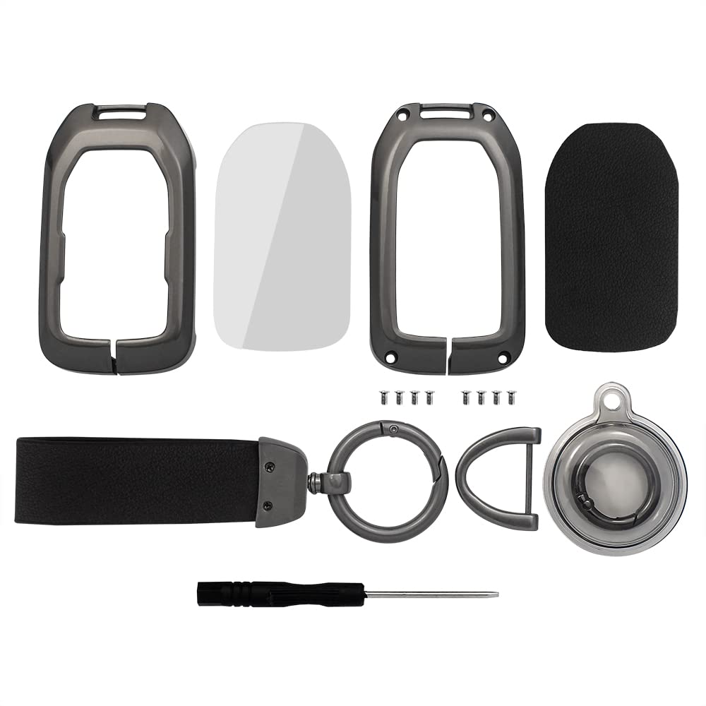 Kesenloe For Gmc Key Fob Cover With Airtag Keychain, Metal Shell Car Key Case Holder Full Protection For Chevrolet Chevy Silvera