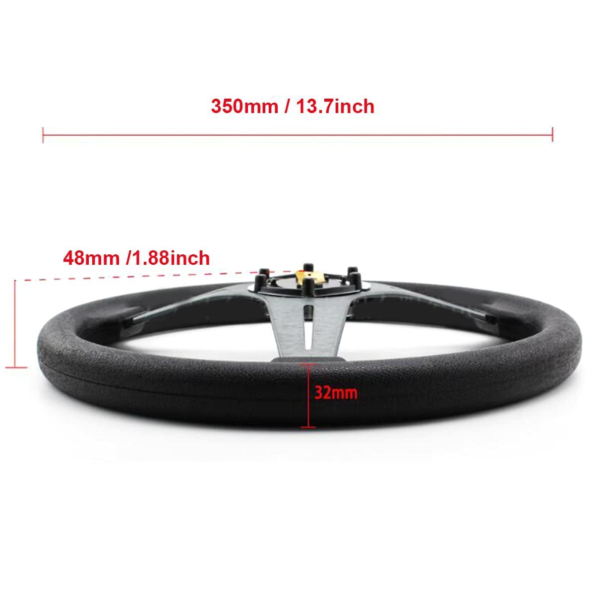 Yehicy 13.8” Auto Racing Steering Wheel Flat Drifting 6 Bolts Car Sport Steering Wheel Pu Leather And Aluminum Spokes With Horn Button