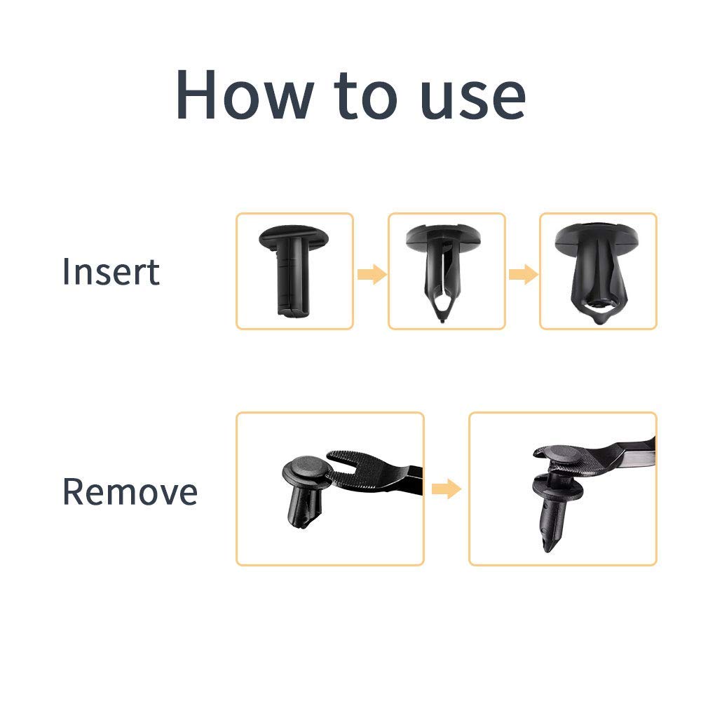 KEMIMOTO 200 PCS 8mm Universal Plastic Push Clips Push-Type Nylon Bumper Fastener Rivet Expansion Screws Replacement Compatible