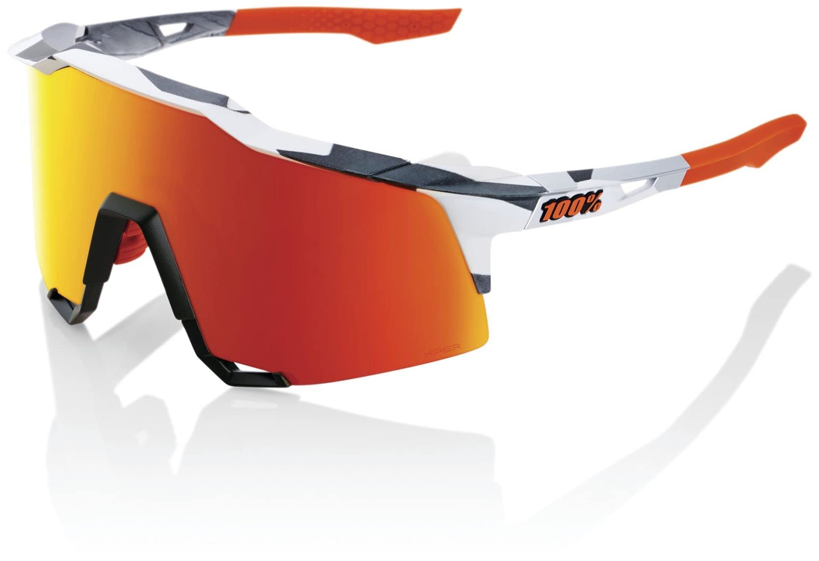 100% SPEEDCRAFT Sport Performance Cycling Sunglasses (Soft Tact Grey Camo - HiPER Red Multilayer Mirror Lens)