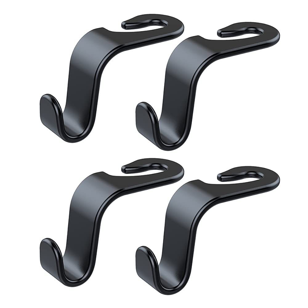 Wislter 4 Pack Car Seat Headrest Hook Car Purse Hook For All Vehicle Car Handbag Clothes Coats Grocery Bags, Black