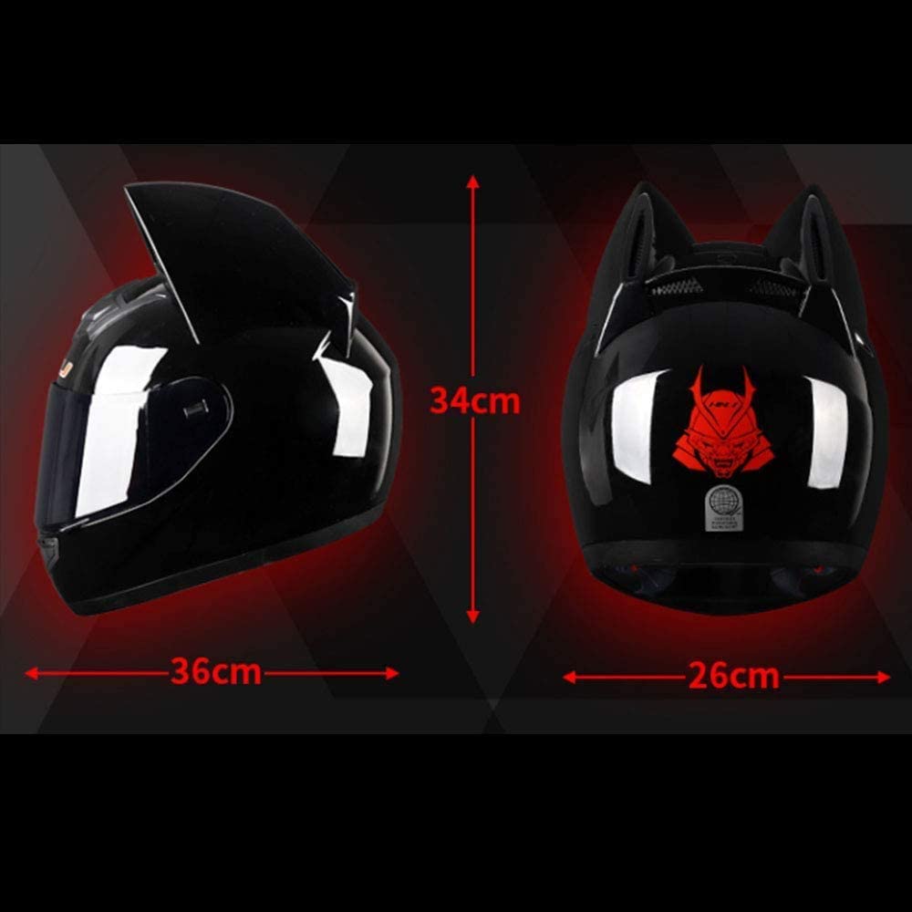 Wangbadan Cat Ear Motorcycle Helmet - Full Face, DOT Certified, Medium, Black, ABS Material for Men and Women