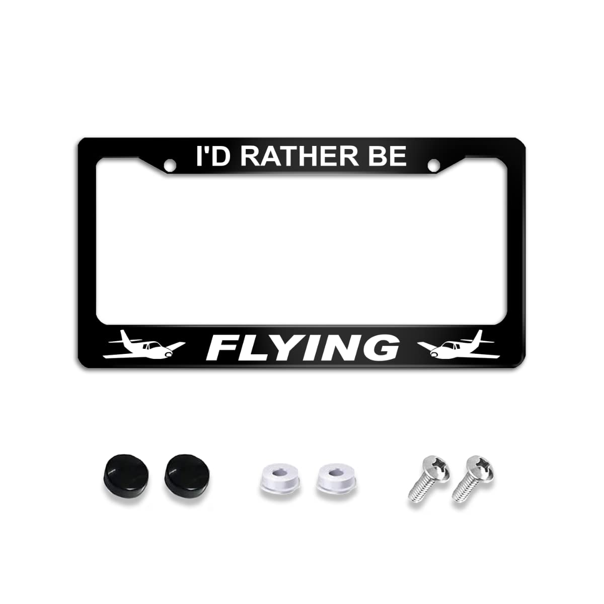 I'd Rather Be Flying License Plate Frame Stainless Steels Funny Black Car Tag Holder Frames with 2 Holes and Screws 12 x 6 Inch 