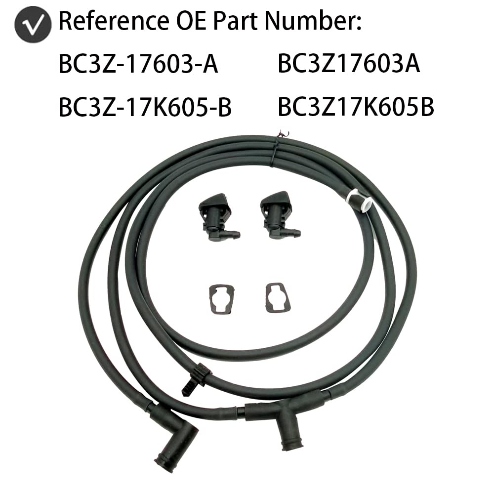 WGBAB Windshield Washer Nozzle Jet Hose Kit for 2011-2016 Ford Super Duty, Rubber, Black, Model Auztto, Replaces BC3Z-17603-A