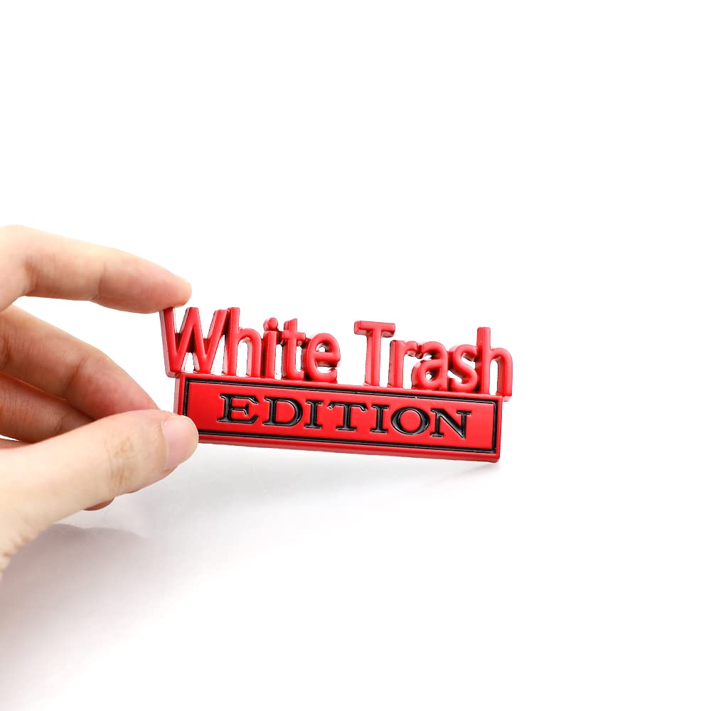 Carrun 2 Pcs White Trash Edition Emblem Car Side Rear Front Hood Trunk Door Badge 3D Decal Sticker Fit For Car Truck Suv (White