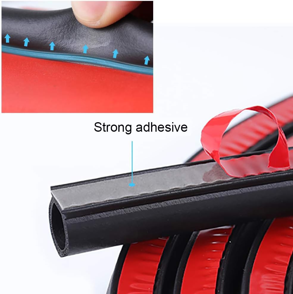 Storystore Universal Automotive Door Seal Strip D-Shape Self-Adhesive Weather Stripping For Car Truck Door Window Soundproof Noise Insulation Sealing (11/20 (W) X 11/20 (T) X 59' (L))